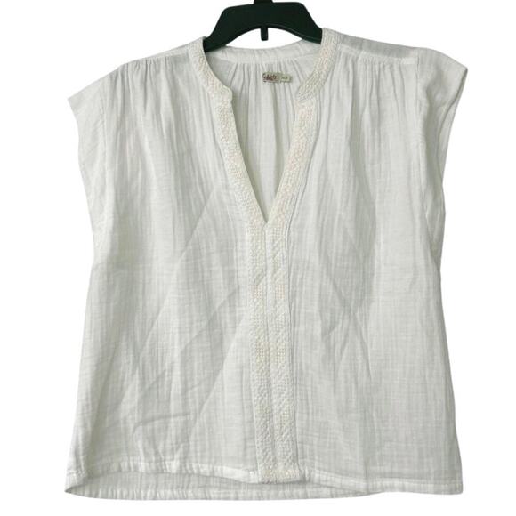 Faherty Lucia White Organic Cotton Embroidered Short Sleeve V Neck Top New XS - Picture 4 of 12